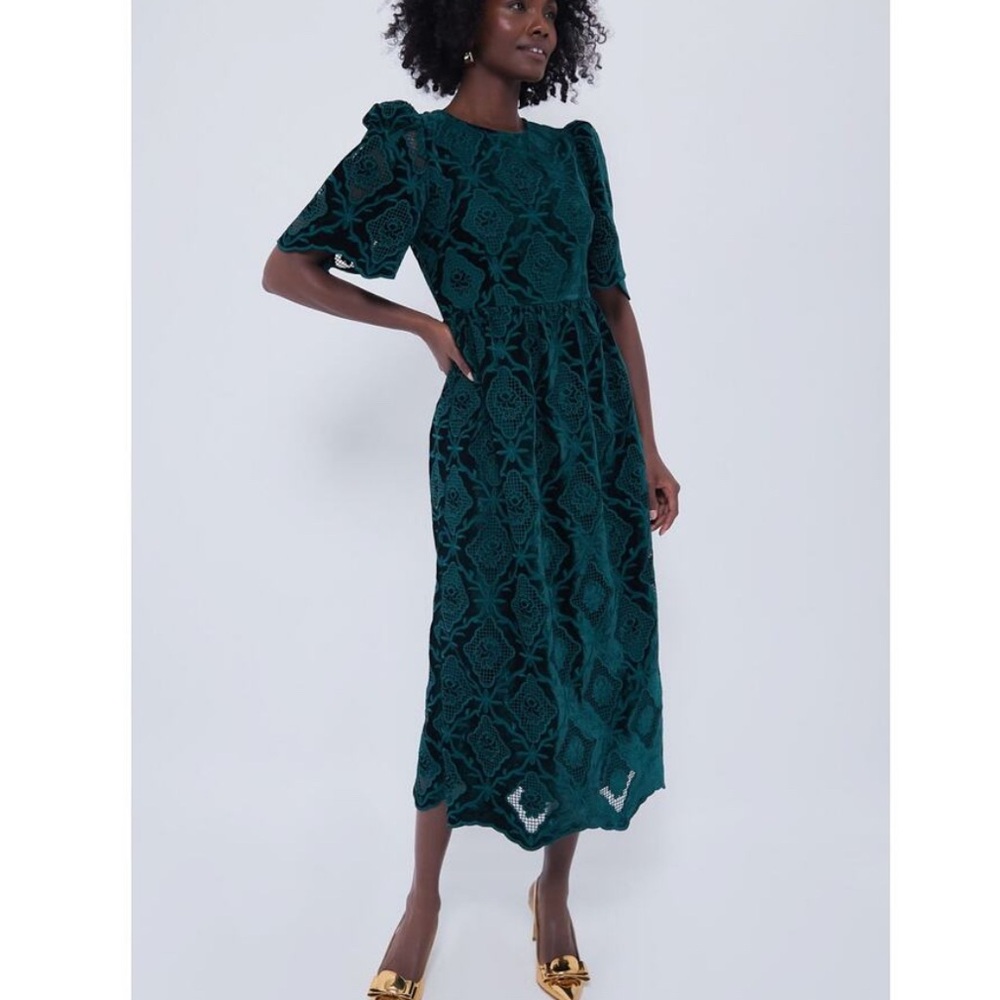 Tuckernuck Green Velvet Eyelet Catalina Dress